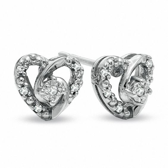 Diamond Accent Small Heart Earrings in 10K White Gold