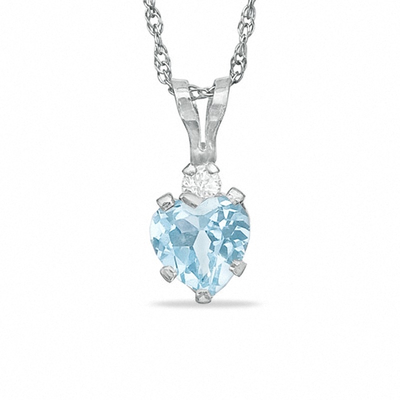 Main Image 1 of 5mm Heart-Shaped Simulated Aquamarine Pendant in Sterling Silver with CZ