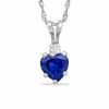 Thumbnail Image 0 of 5mm Heart-Shaped Lab-Created Sapphire Dangle Pendant in Sterling Silver with CZ