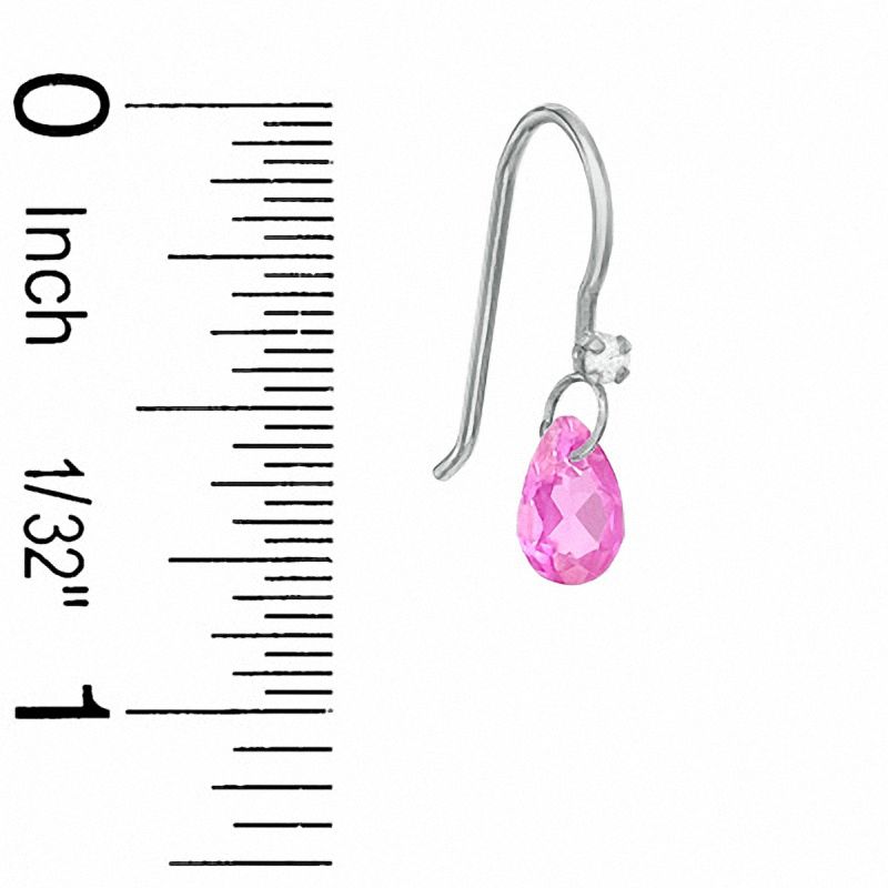Pear-Shaped Lab-Created Pink Sapphire Drop Earrings in Sterling Silver with CZ