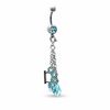 014 Gauge Brass Knuckles Dangle Belly Button Ring with Blue Crystals and Cubic Zirconia in Stainless Steel