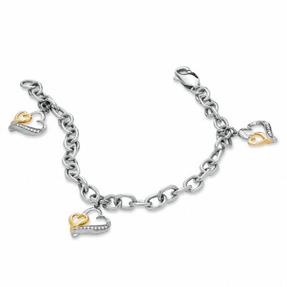 Love Intertwined 1/10 CT. T.W. Diamond Multi-Charm Bracelet in Sterling Silver - 7.5"