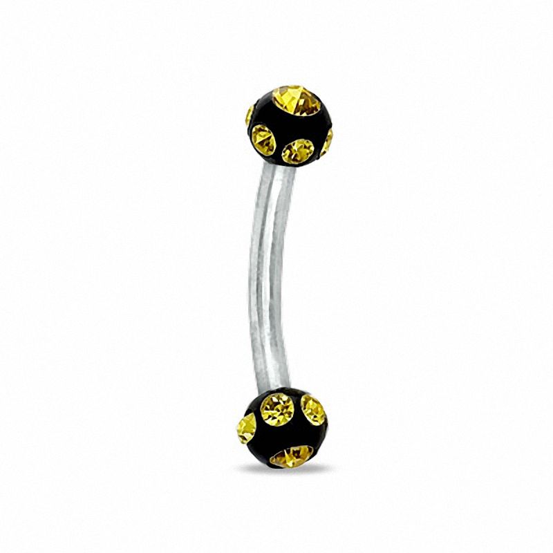 Main Image 1 of 016 Gauge Yellow UV Acrylic Curved Barbell with Crystals in Stainless Steel