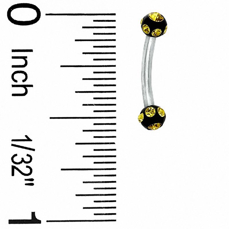 Main Image 2 of 016 Gauge Yellow UV Acrylic Curved Barbell with Crystals in Stainless Steel