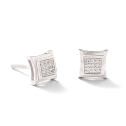 Diamond Accent Pavé Curved Frame Earrings in Sterling Silver