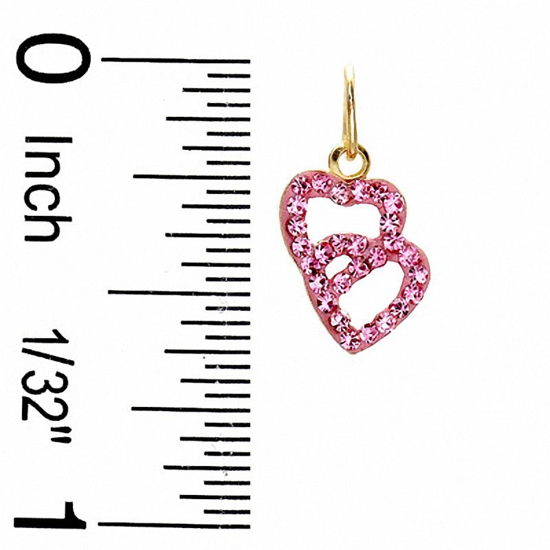 Pink Crystal Double Heart Charm in 10K Gold