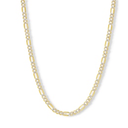 Made in Italy Reversible 080 Gauge Pavé Figaro Chain Necklace in 14K Gold Bonded Sterling Silver - 22&quot;