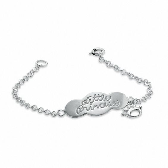 Child's Little Princess with Crown Bracelet in Sterling Silver - 5.5"