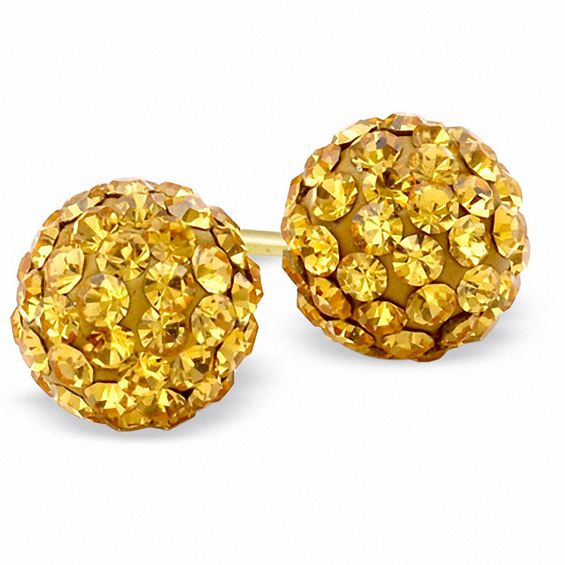 6mm Champagne Crystal Ball Stud Earrings in 10K Gold