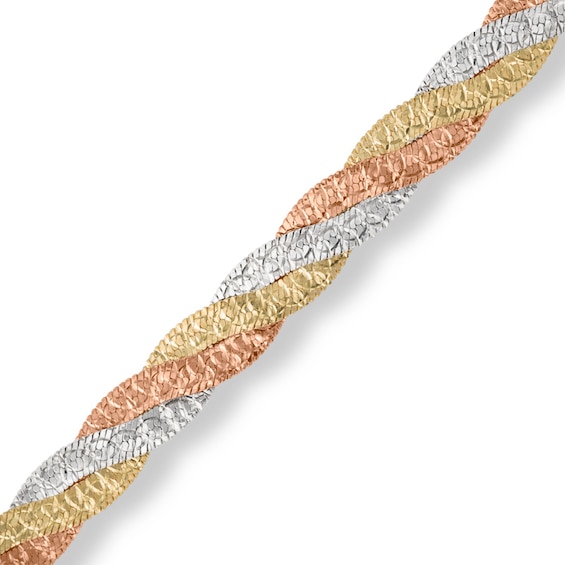 030 Gauge Braided Herringbone Bracelet in Sterling Silver with 14K Tri-Tone Gold Plate - 7.25"