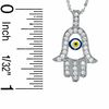 Thumbnail Image 1 of Cubic Zirconia Hamsa with Glass Evil Eye Pendant in Sterling Silver