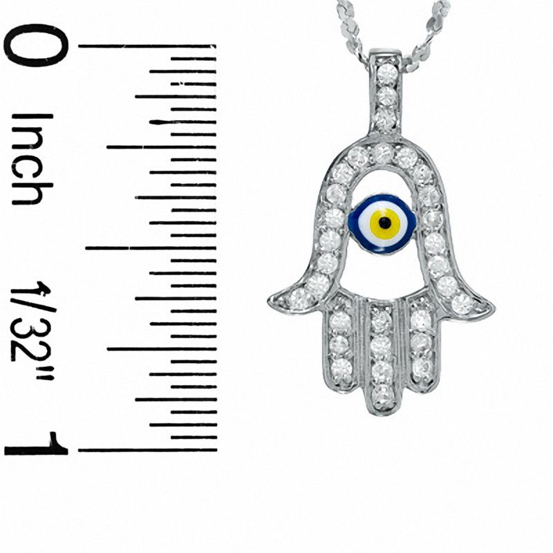 Cubic Zirconia Hamsa with Glass Evil Eye Pendant in Sterling Silver