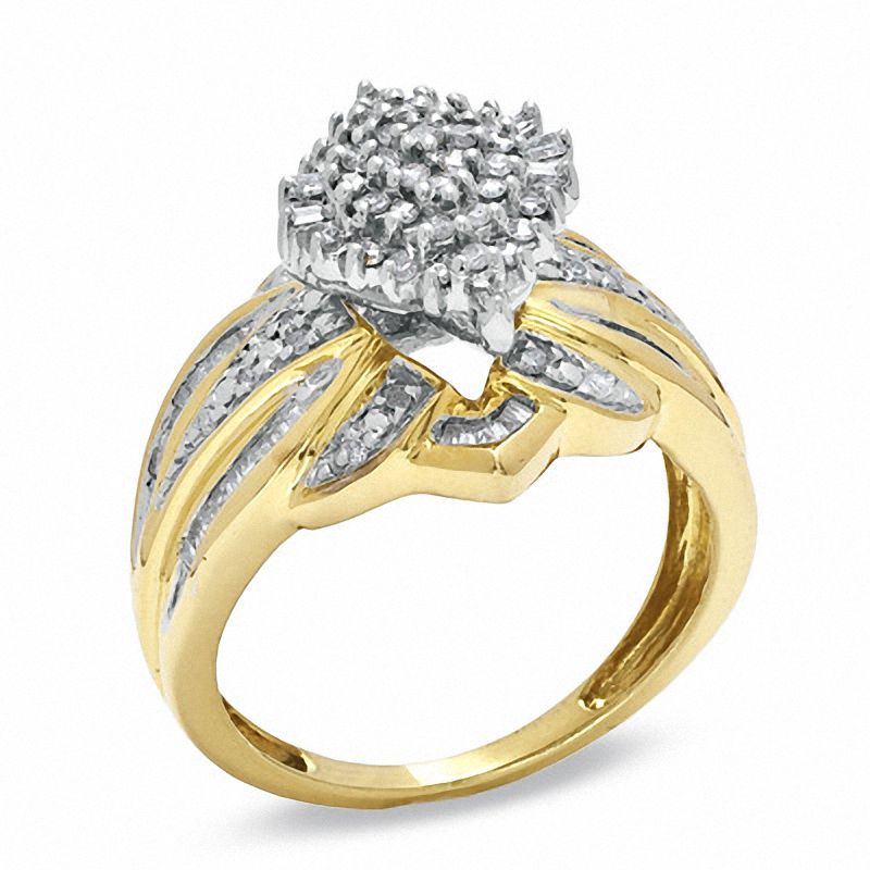 1/2 CT. T.W. Diamond Marquise Cluster Ring in Sterling Silver and 14K Gold Plate
