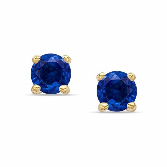 6mm Simulated Sapphire Stud Earrings in Sterling Silver with 14K Gold Plate