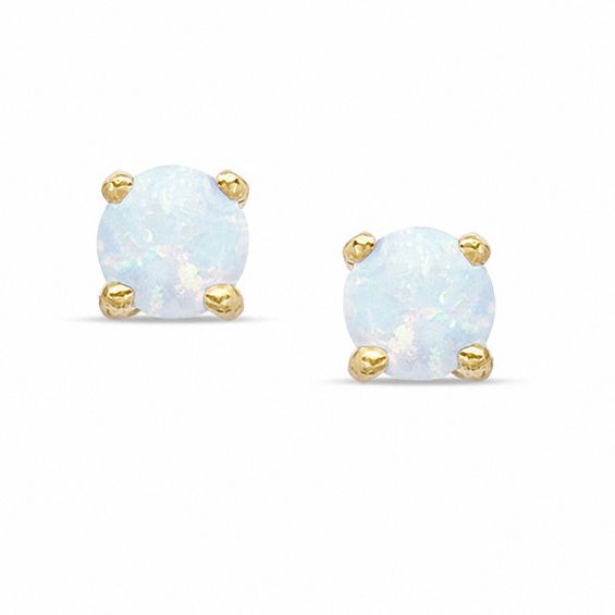 6mm Simulated Opal Stud Earrings in Sterling Silver with 14K Gold Plate