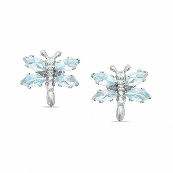 Marquise Simulated Blue Topaz Dragonfly Earrings in Sterling Silver