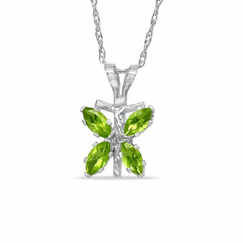 Marquise Simulated Peridot Butterfly Pendant in Sterling Silver