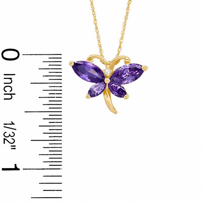 Marquise Simulated Amethyst and CZ Butterfly Pendant in Sterling Silver with 14K Gold Plate