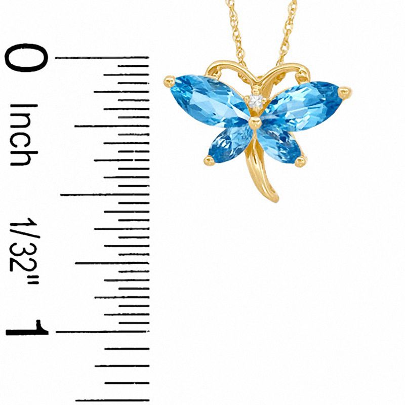 Marquise Simulated Blue Topaz and CZ Butterfly Pendant in Sterling Silver with 14K Gold Plate