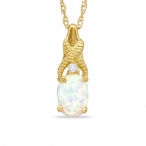 Oval Simulated Opal and CZ Pendant in Sterling Silver with 14K Gold Plate