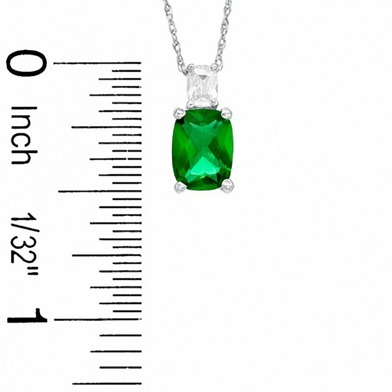 Cushion-Cut Simulated Emerald Pendant in Sterling Silver with CZ