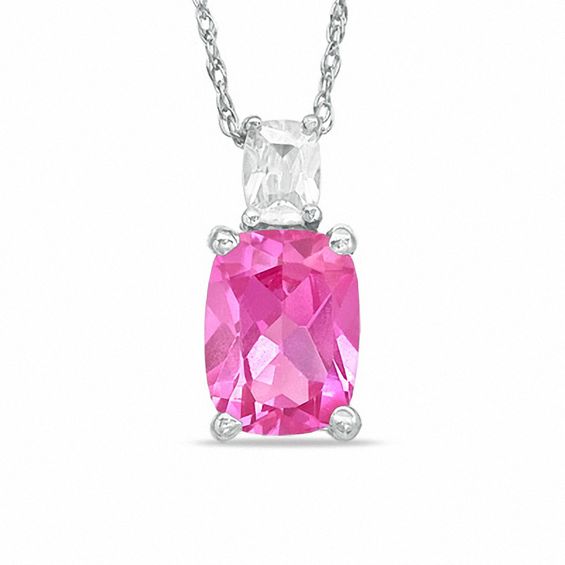 Cushion-Cut Lab-Created Pink Sapphire and Cubic Zirconia Pendant in Sterling Silver