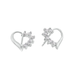 Cubic Zirconia Heart Stud Earrings in Sterling Silver