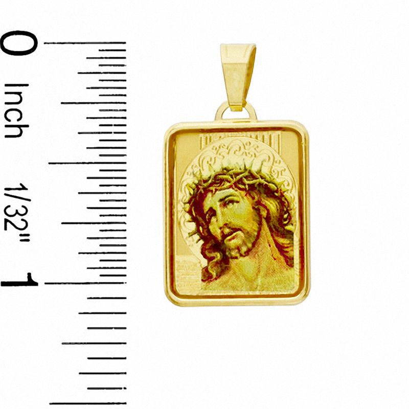 Enamel Jesus with Crown Medallion Charm in 10K Gold