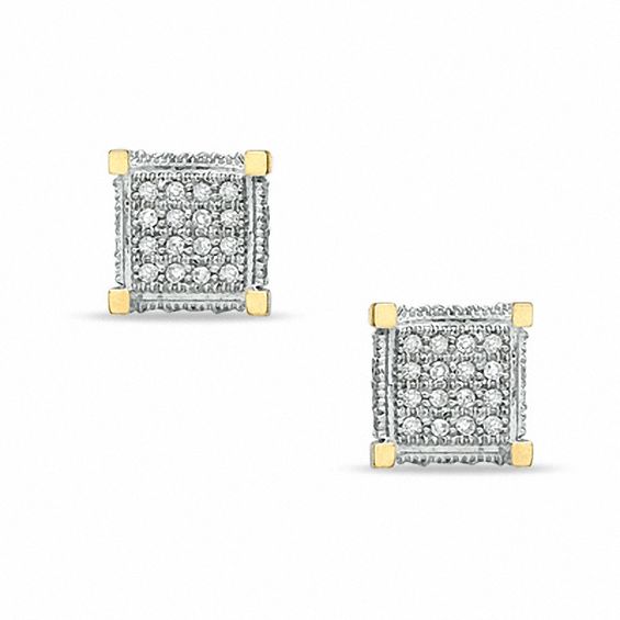 1/5 CT. T.W. Diamond Square Stud Earrings in 10K Two-Tone Gold