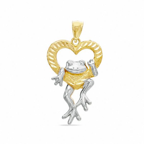 Diamond-Cut Heart and Frog Charm in 10K Two-Tone Gold