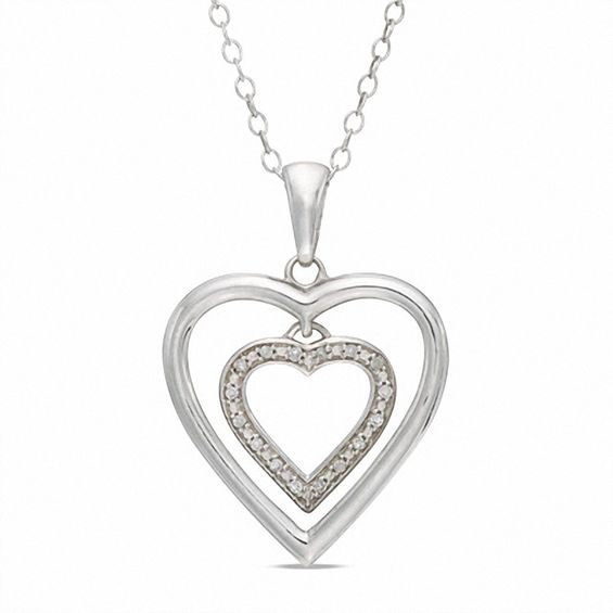 Diamond Accent Double Heart Pendant in Sterling Silver