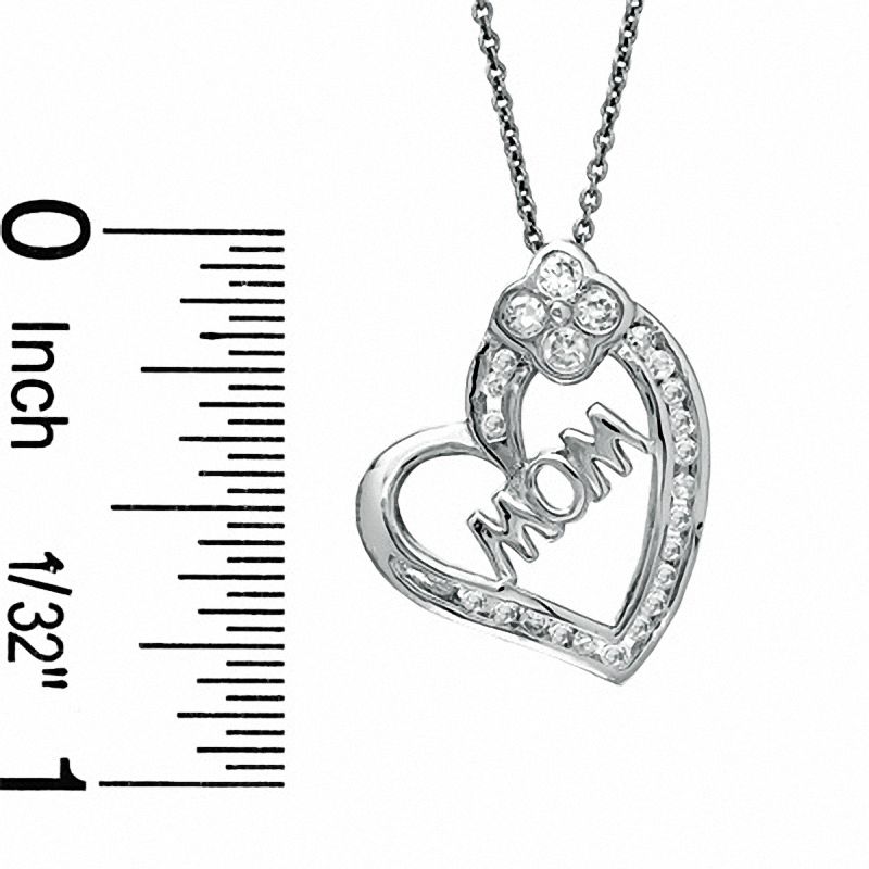 Cubic Zirconia Heart MOM Pendant with 5mm Stud Earrings Set in Sterling ...