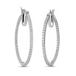 Cubic Zirconia Inside-Out 2 x 40mm Hoop Earrings in Sterling Silver