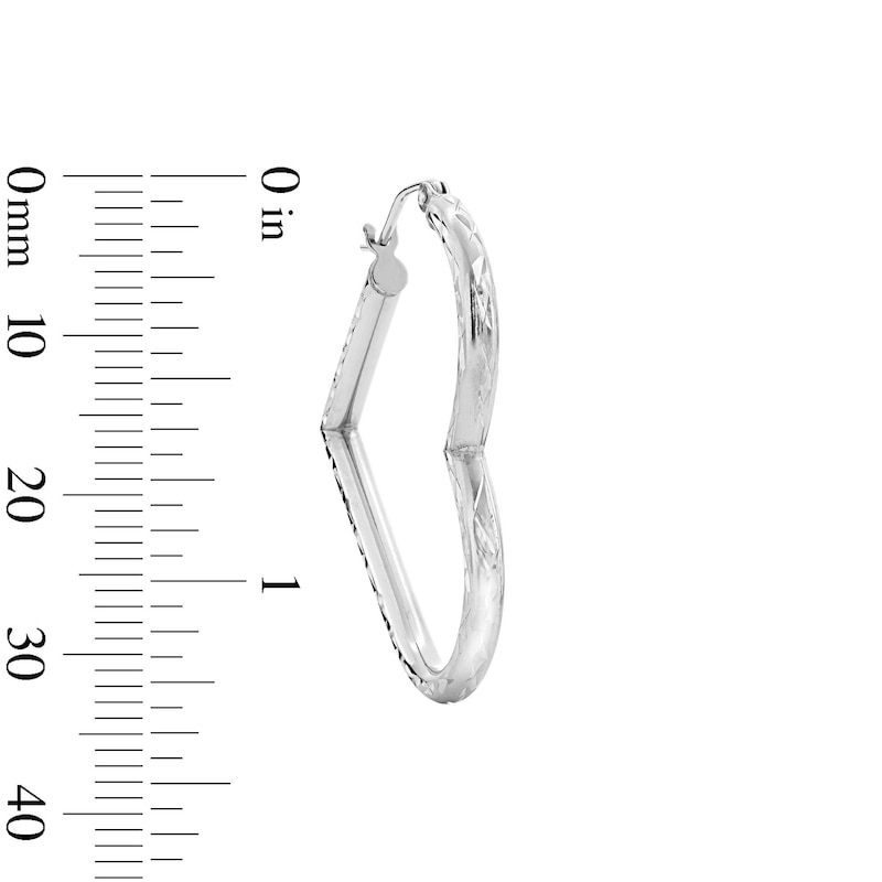 Main Image 4 of 26mm Diamond-Cut Heart Hoop Earrings in Sterling Silver