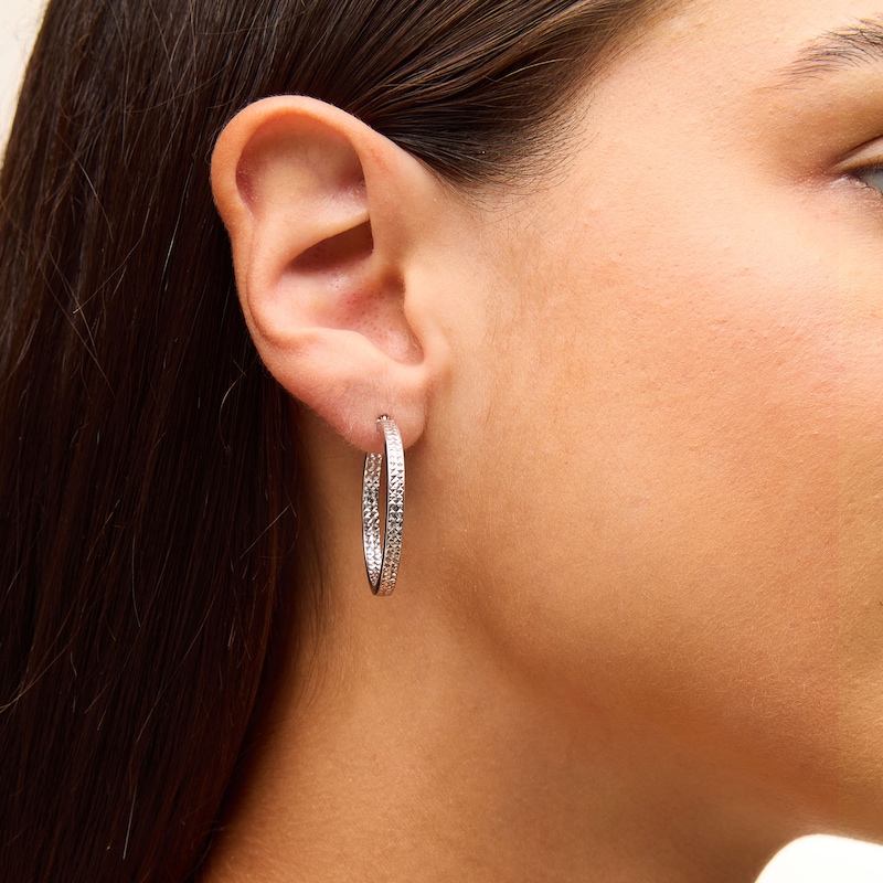 Main Image 2 of 30mm Diamond-Cut Inside-Out Hoop Earrings in Hollow Sterling Silver