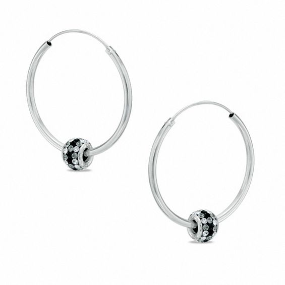 Sterling Silver 30mm Black Crystal Bead Hoop Earrings