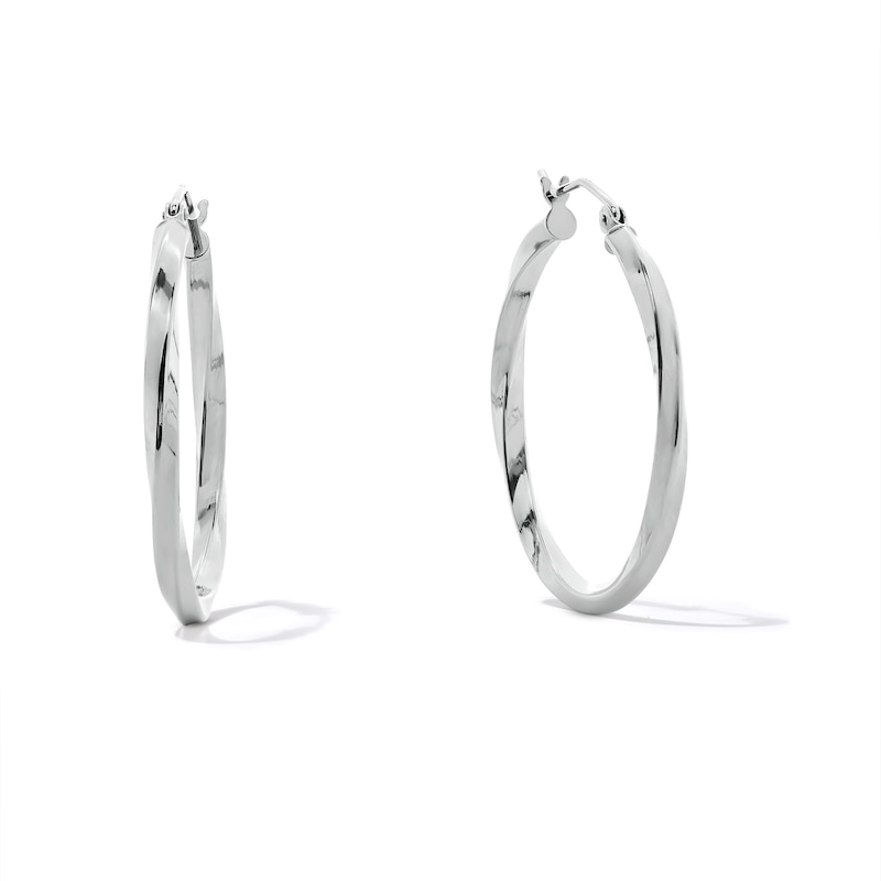 Main Image 1 of Twist Tube Hoop Earrings in Hollow Sterling Silver