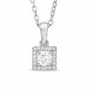 Thumbnail Image 1 of Lab-Created White Sapphire and Diamond Accent Square Frame Pendant in Sterling Silver