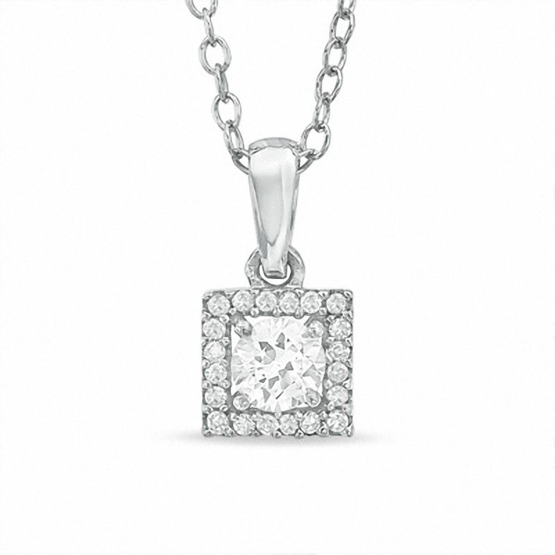 Main Image 1 of Lab-Created White Sapphire and Diamond Accent Square Frame Pendant in Sterling Silver