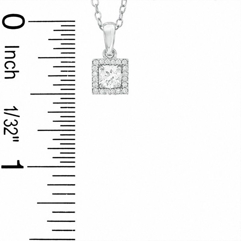 Main Image 2 of Lab-Created White Sapphire and Diamond Accent Square Frame Pendant in Sterling Silver