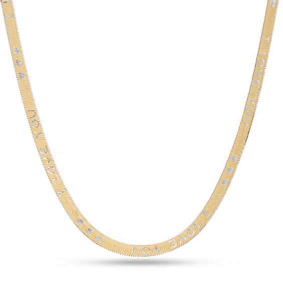 Reversible 040 Gauge "I Love You" Herringbone Chain Necklace in 14K Gold Bonded Sterling Silver - 18"