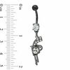 Thumbnail Image 1 of 014 Gauge Black Gun Dangle Belly Button Ring with Cubic Zirconia in Stainless Steel