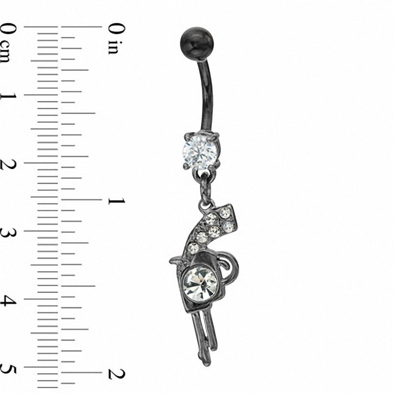 014 Gauge Black Gun Dangle Belly Button Ring with Cubic Zirconia in Stainless Steel