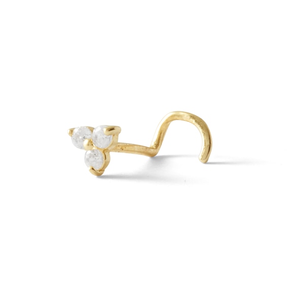 14K Solid Gold CZ Triangle Screw Nose Stud