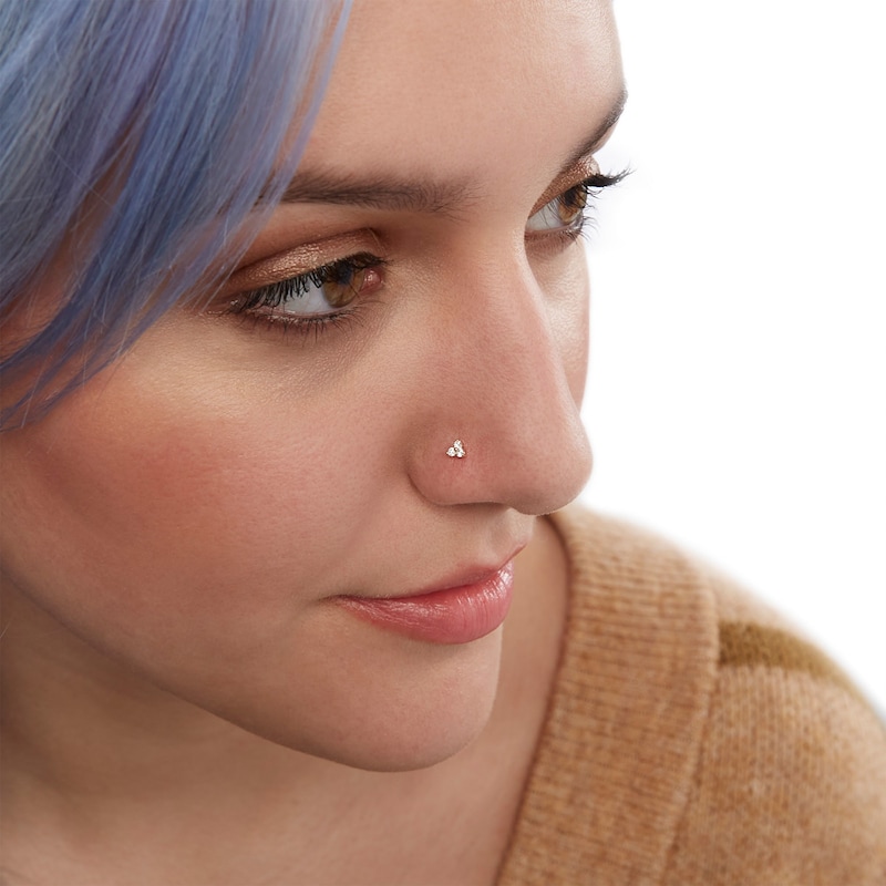 14K Solid Gold CZ Triangle Screw Nose Stud