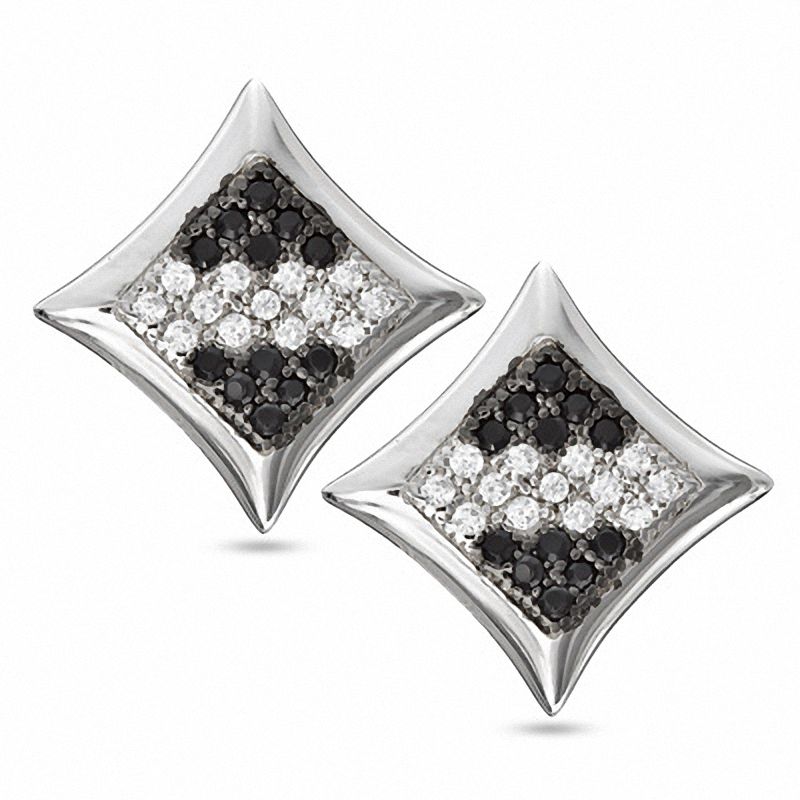 Cubic Zirconia Concave Curved Square Stud Earrings in Sterling Silver