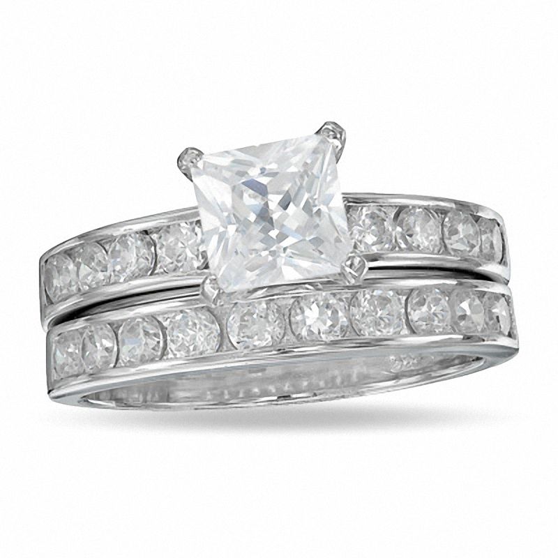 Princess-Cut Cubic Zirconia Bridal Set in Sterling Silver | Banter