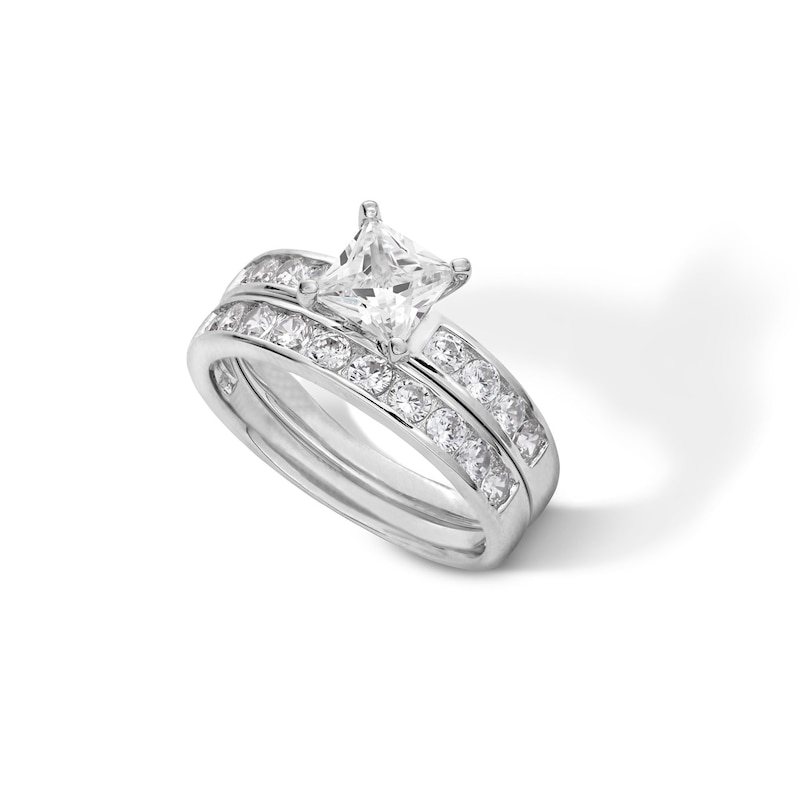 Main Image 3 of Princess-Cut Cubic Zirconia Bridal Set in Sterling Silver