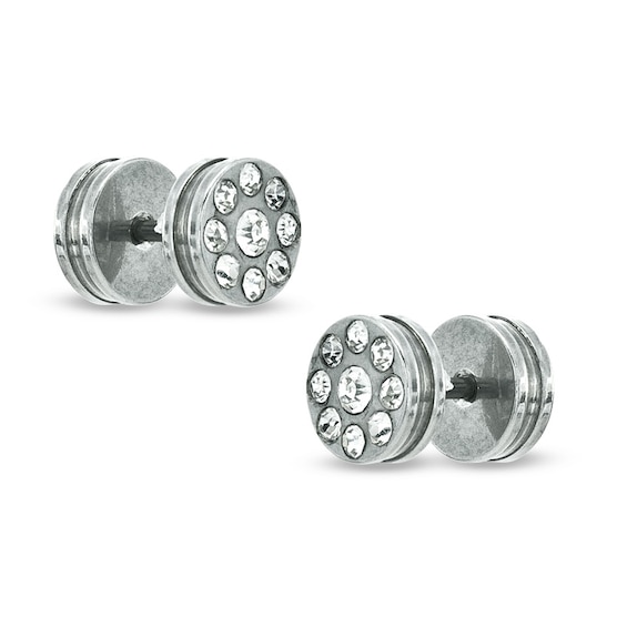 Fake 016 Gauge Plugs in Stainless Steel with Cubic Zirconia