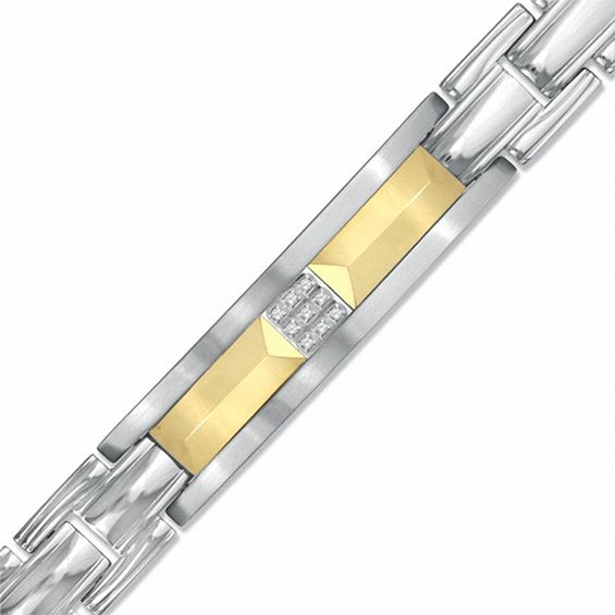 1/10 CT. T.W. Diamond Bracelet in Stainless Steel with Yellow Tungsten Accents - 8.5"